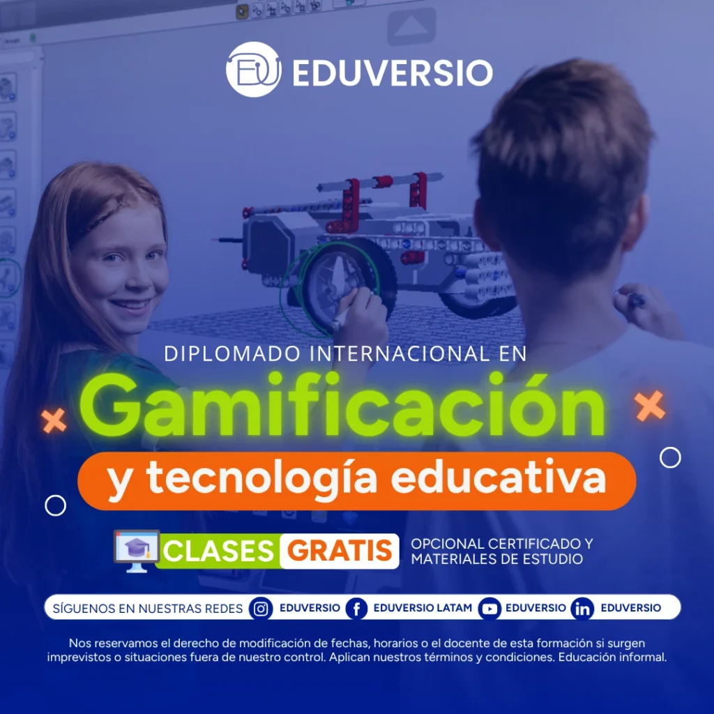 Children interacting with educational technology, promoting a free international diploma in gamification and educational technology offered by Eduversio.